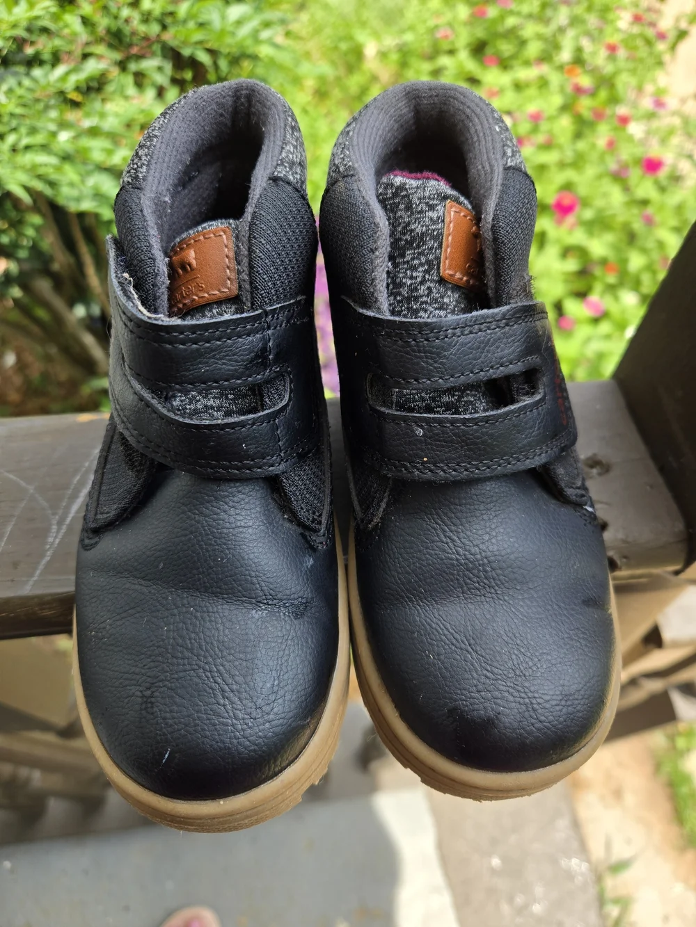 Carters Toddler Boys Black Leather-Look High-Top Shoes with Tan Sole